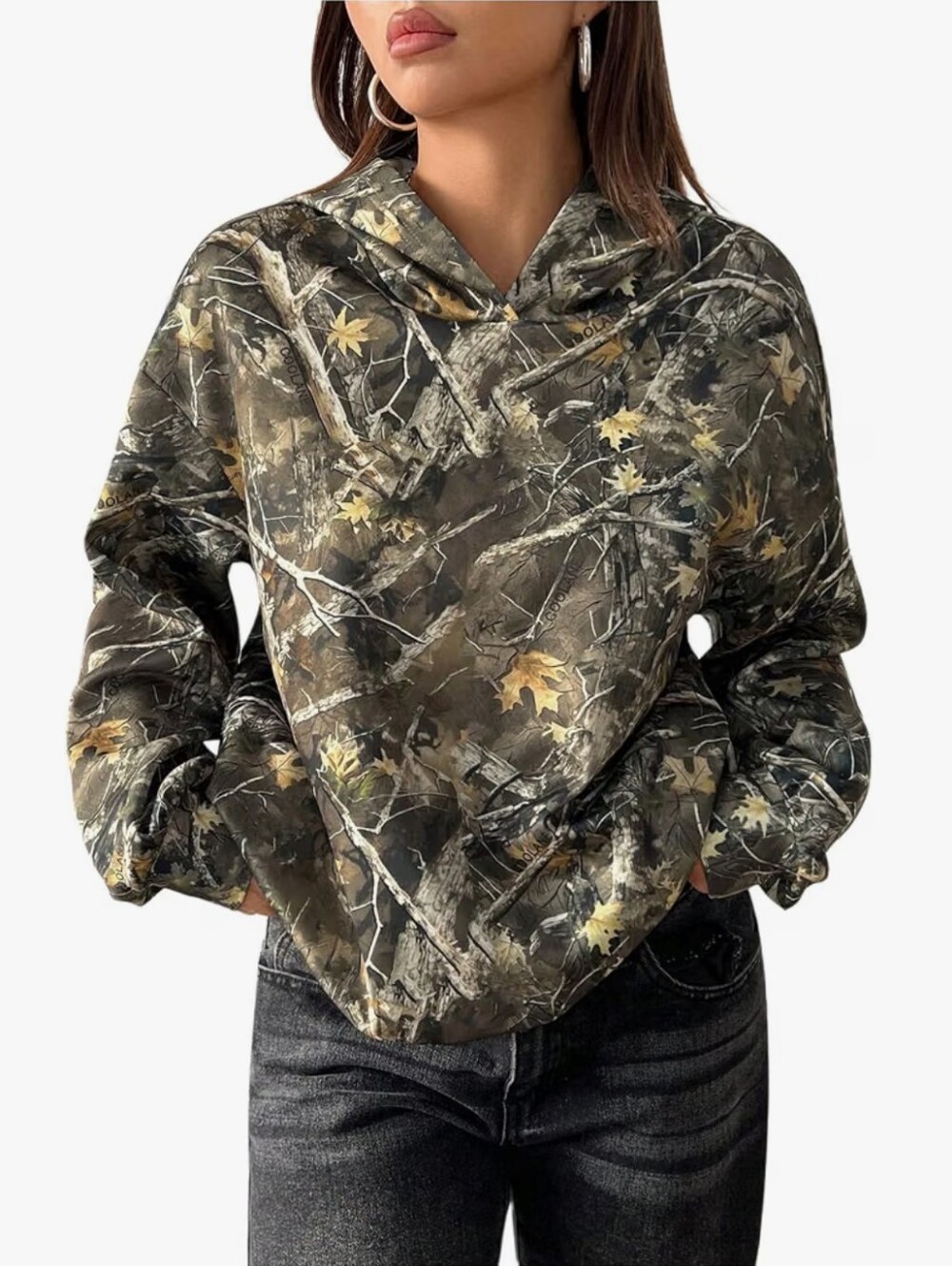 Camo Hoodie Vintage Long Sleeve Loose Pullover Top